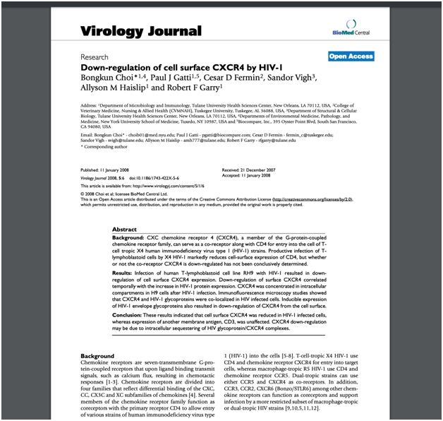 Down regulation of cell surface CXCR4 by HIV-I