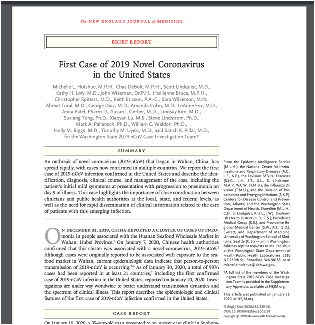 First Case of 2019 Novel Coronavirus in the United States